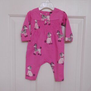 NWT Tea Collection Pink Poodle Smocked Pants Romper sz 0-3 Months